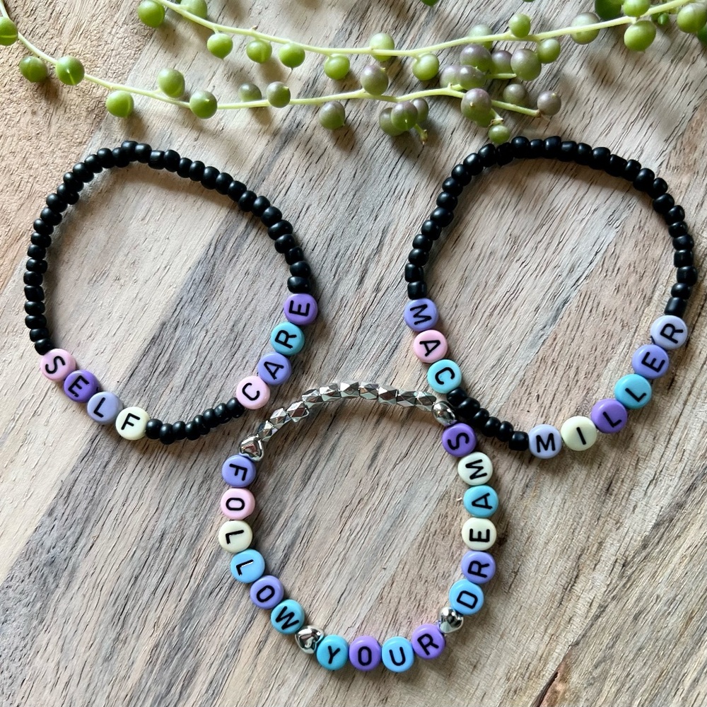 3 Mac Miller Beaded Bracelets | Black Seed Beads | Elastic Stretch Fit | Unisex